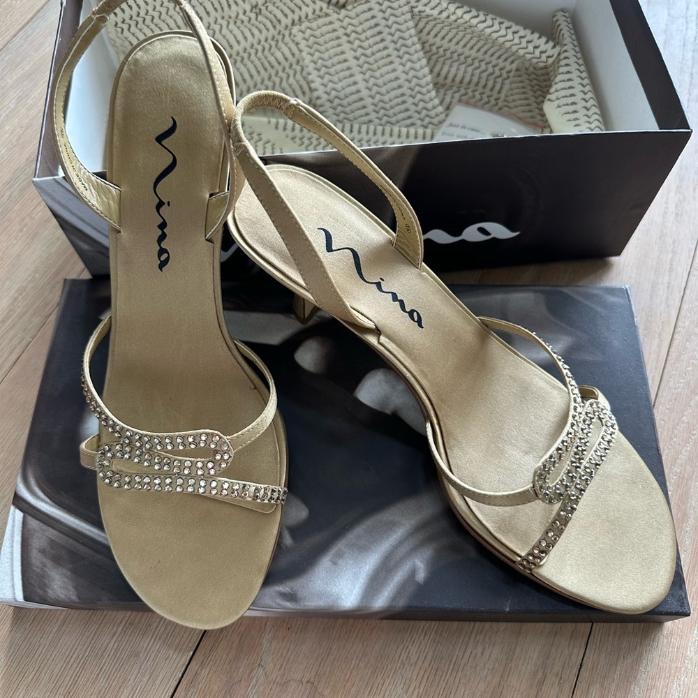 Nina Rhinestone Gold Strappy Women's Sandals